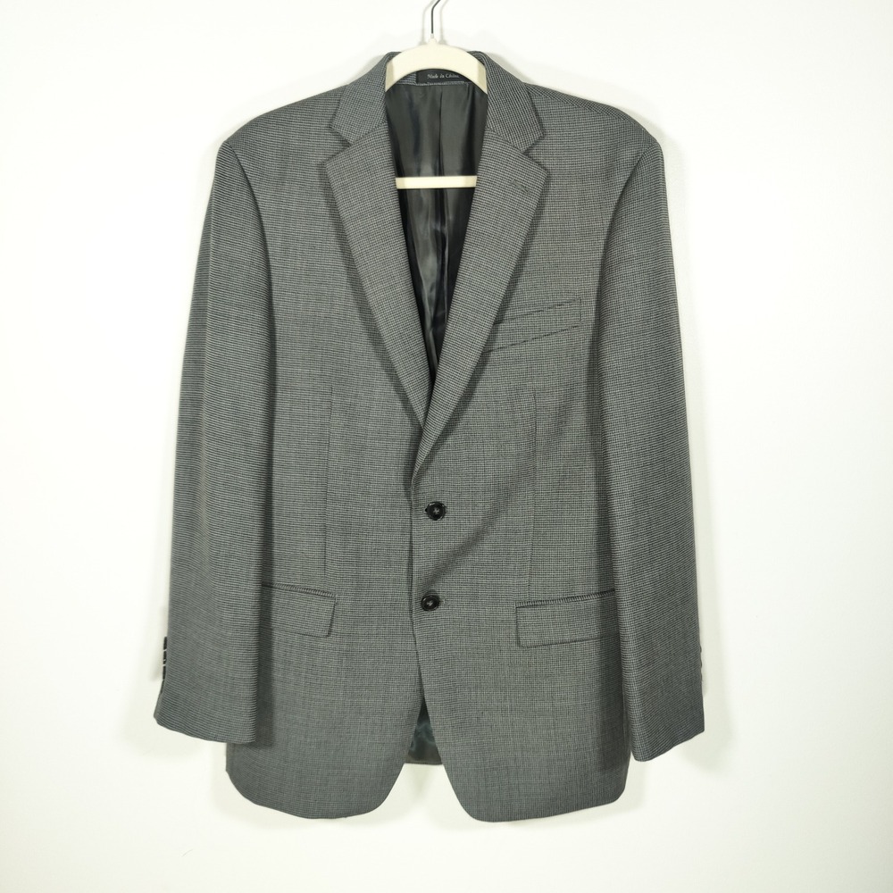 Calvin Klein Mens 100% Wool Gray Micro Check Blazer 38R Sport Coat Tailored